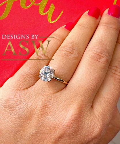 LARGE 14K Solid Yellow Gold Round Cut Moissanite Engagement Ring Deco, Bridal, W - Picture 9 of 10
