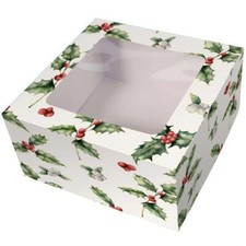 Scatola Torta Natalizia Natale Festivo Yule Finestra Trasparente Agrifoglio Tronco Dolci 6'x4' Vintage