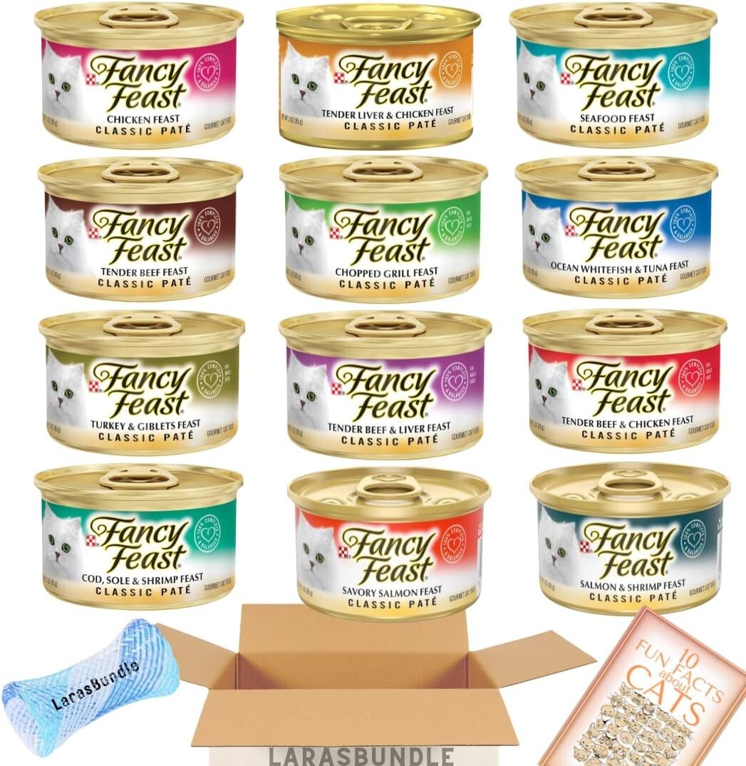 Gourmet Grain-Free Cat Food Bundle: 12 Pate Cans with Catnip Toys for All Breeds
