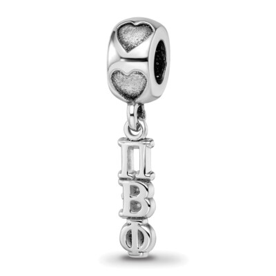Sterling Silber LogoArt Pi Beta Phi vertikale Buchstaben auf Herz Perle Charm