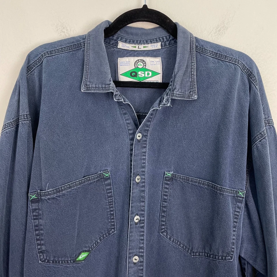 Camisa de mezclilla de agua salada grande vintage Quicksilver para hombre manga larga con botones Foto 2 de 4