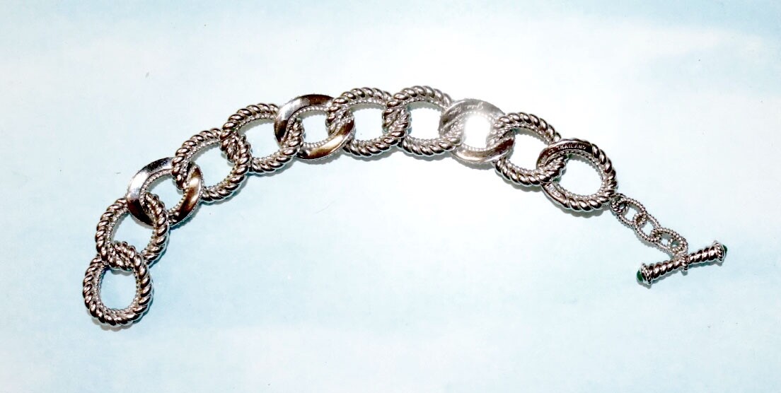 Judith Ripka 925 Silver Toggle Bracelet, Large links, CZ