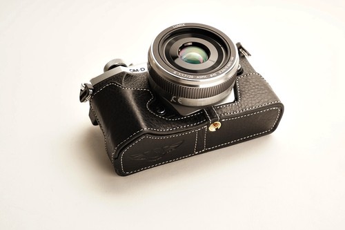 Genuine Real Leather Full Camera Case Bag for Olympus OMD EM5 II M2 Black Open - Picture 6 of 8