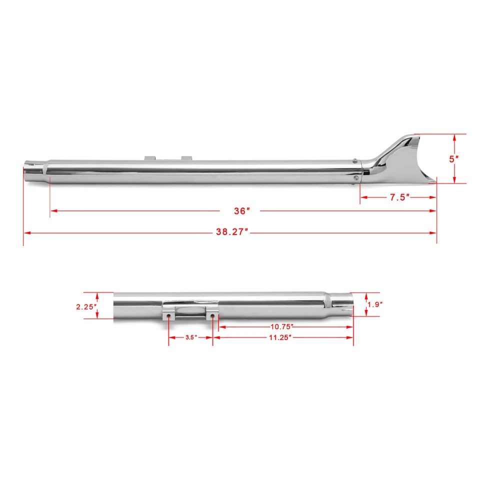 Tubos de escape silenciadores deslizables cola de pescado cromados 36" para Harley Softail 2007-2017 Foto 2 de 4
