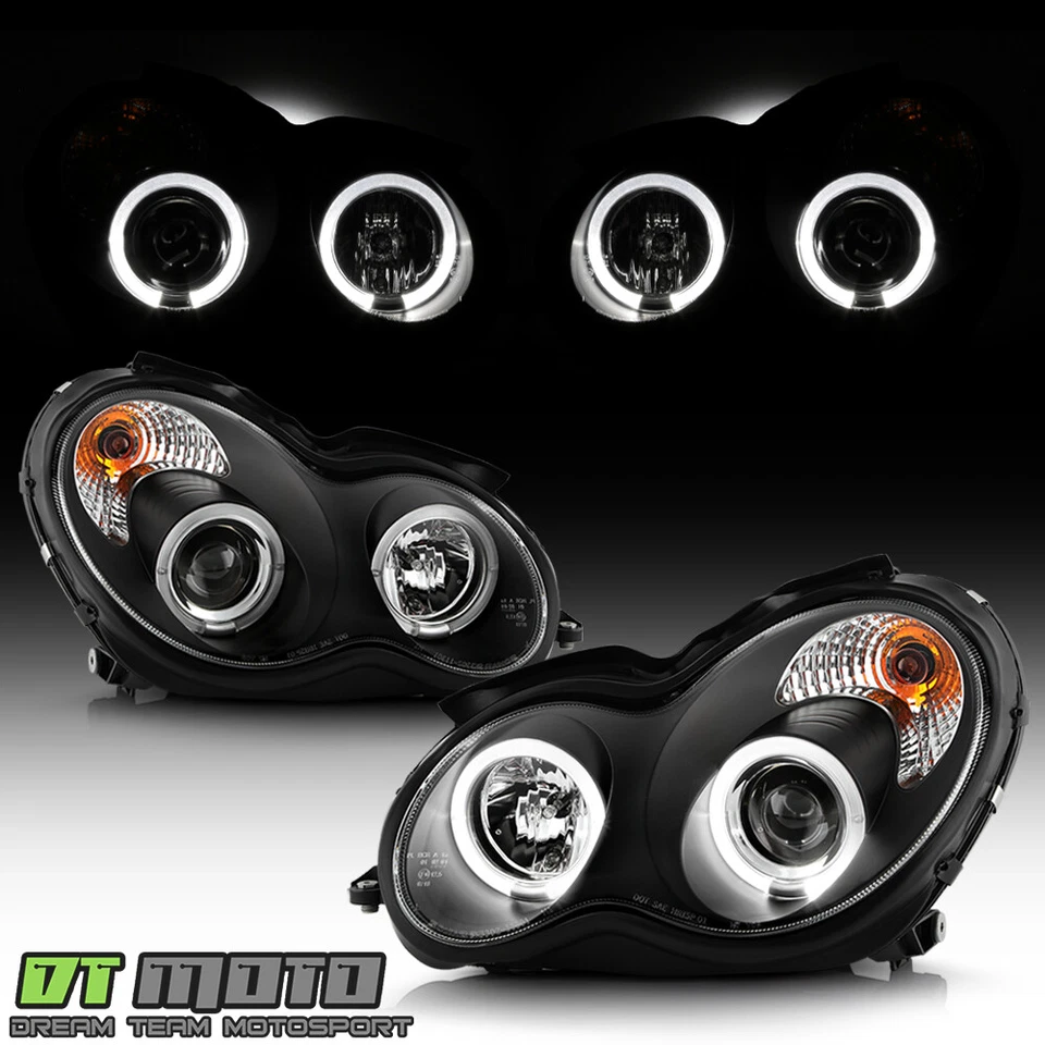 BLK 2001-2007 Benz W203 C-Class Halo Projector Headlights C230 C240 C320 C32 C55 - Image 2 of 4