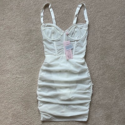 BNWT Oh Polly Sheer Perfection White Ruched Mesh Corset Bodycon Mini Dress  UK 6 | eBay