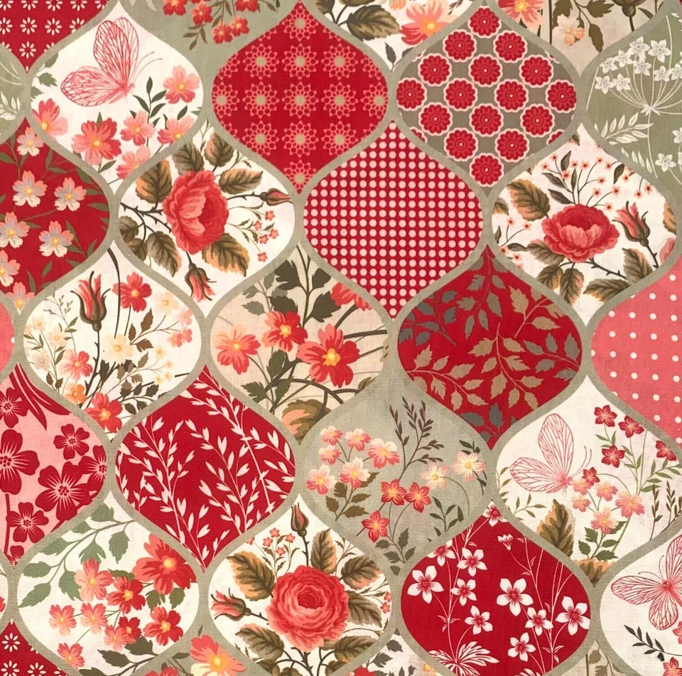 Stoff Meterware Baumwollstoff Patchwork Blumen Rosen Schmetterling Ornamente - Bild 3 von 4