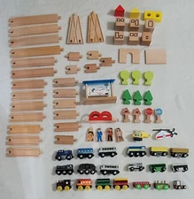 Lot of 74 Wooden Magnetic Trains Maxim Enterprise, Wooden track, blocks, signs
