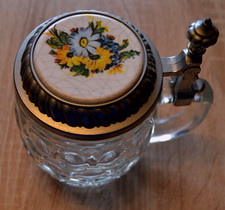 Original Haku Bierseidel, Glas, Zinndeckel, Blumen, Sammlerkrug, 0,5 l, Vintage