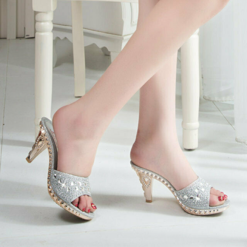 PANTOFOLA D’ORO Rhinestone Sandal Slipper Party Dress Ladies Womens High Heel Shoes Size Pumps