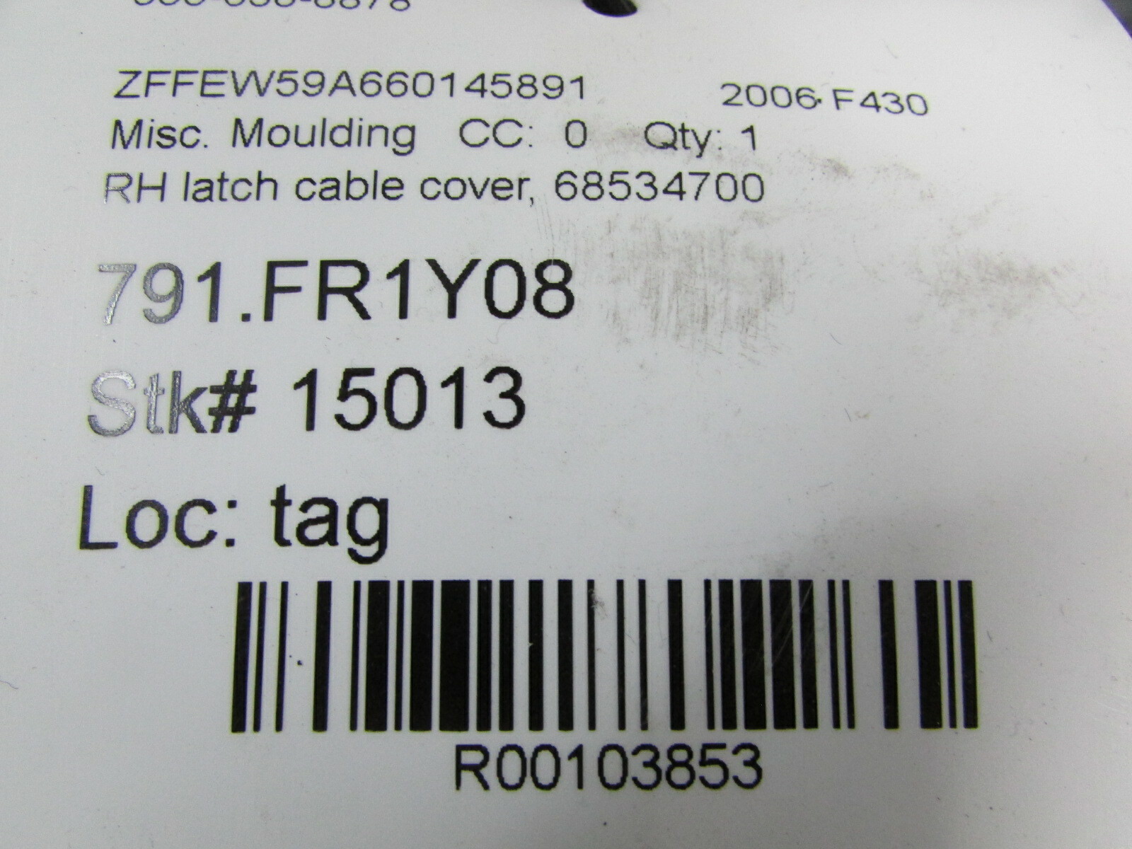 Ferrari F430, RH, Right Latch Cable Cover, Used, P/N 68534700