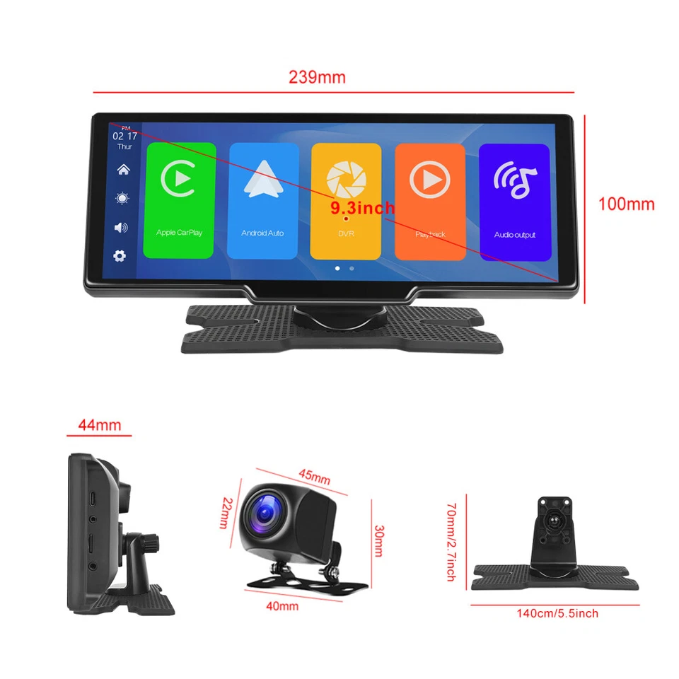 9,3" Tragbares Autoradio Drahtlos Carplay Android Auto IPS Bildschirm BT +Kamera - Bild 3 von 4