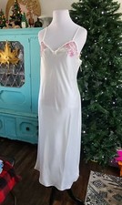NOS Vintage Satin Slinky 80s Nightgown Val Mode Lingerie Sheer Lace Bust
