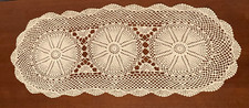 Vntg Home Rectangle Hand Crochet Cotton Lace Table Runner Cream