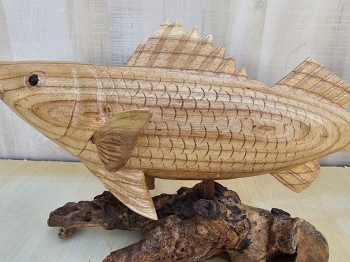 Tropische Fische handgeschnitzt Holz Replik Regal 3D Skulptur Fisch Hone Dekor  - Bild 3 von 10