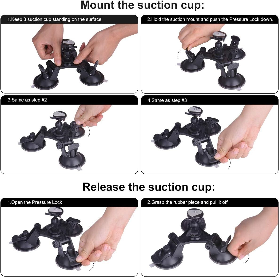 3-Cup Action Camera Suction Cup Mount Motion Camcorder Car Windshield Hood GoPro