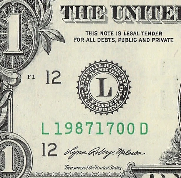 1987 1700 Tombstone Year Date Note Fancy Serial Number One Dollar Bill CRISP UNC - Image 3 of 4