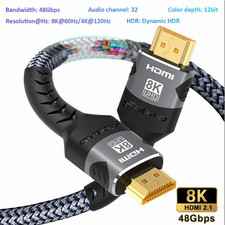HDMI Cable 2.1 Compatible 8K 120Hz Braided Cord For HDTV PS4 PS5 PC Projector