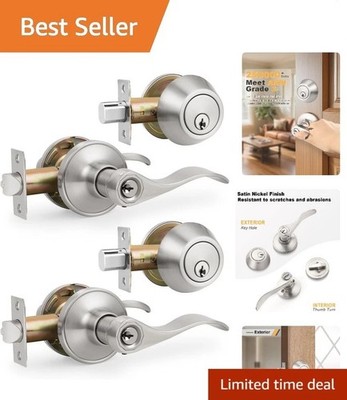 Satin Nickel Keyed-Alike Door Levers and Single Cylinder Deadbolts Combinatio...