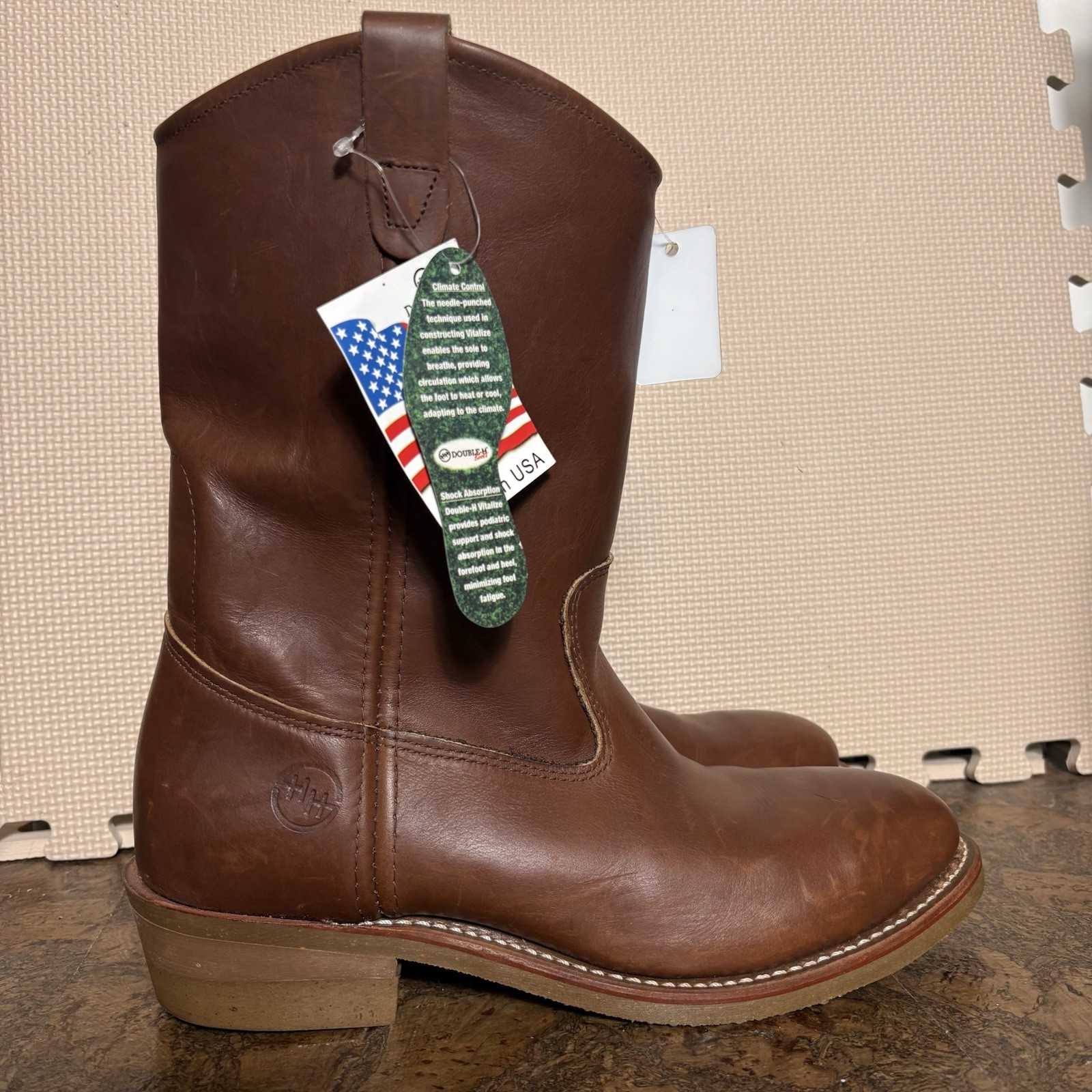 DOUBLE H BROWN LEATHER Western WELLINGTON WORK BOOTS ASTM F2413-11 MENS 9 3E