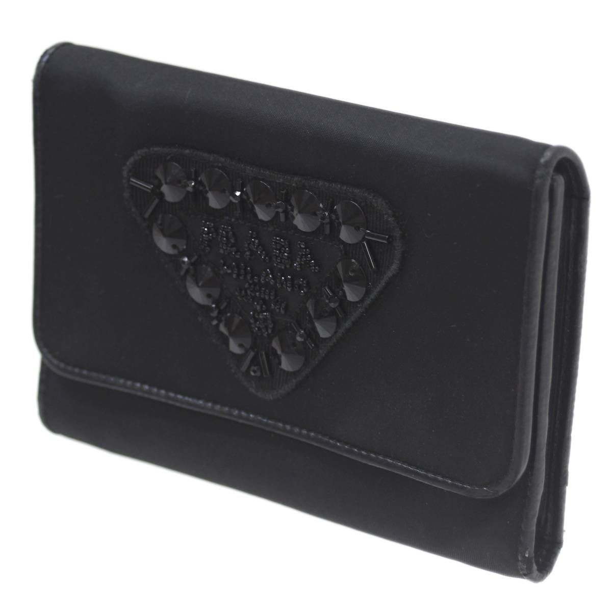 Prada Black Nylon Beaded Trifold Wallet