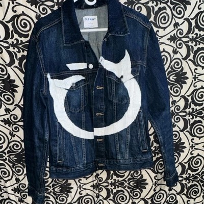mens custom large old navy navy blue button down jean jacket