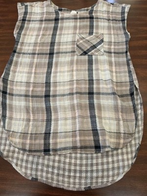 Anthropologie Akemi & Kin Cotton Gauze Plaid Shirt Lurex Sparkle Boho Tunic M