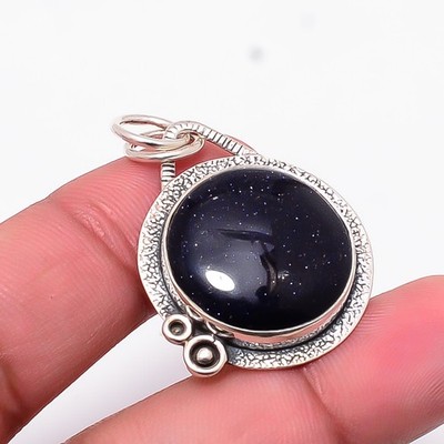 Blue Sunstone Designer Handmade 925 Sterling Silver Pendant 1.4'' P10880124123