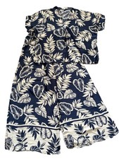 Apricot Satin Navy Blue and White 2 Piece Co-ord Set Wide Leg Trousers Size 14