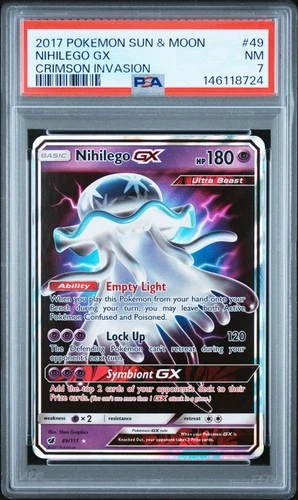 2017 POKEMON SUN & MOON CRIMSON INVASION #49 NIHILEGO GX PSA 7