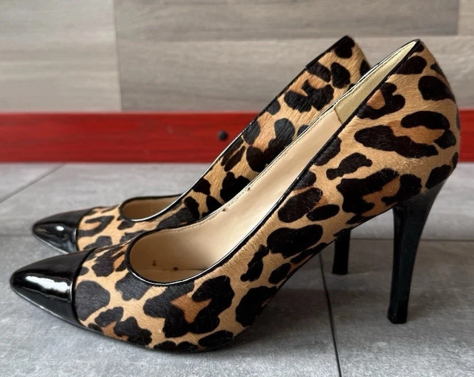 Nine West Animal Print Real Fur Heels Slim Pump Shoes Pointed Toe Size 8M - Image 2 of 4