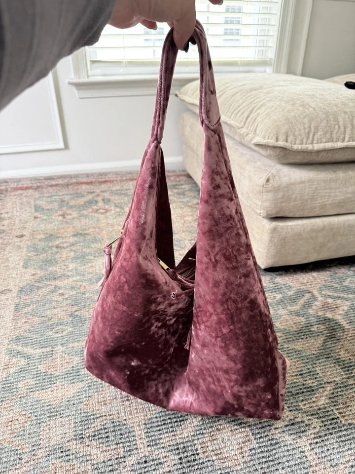 Tabitha Webb Pink Crushed Velvet Slouch Hobo Shoulder Bag Tote Large - Image 2 of 4
