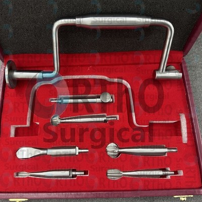 7 Pcs Hudson Hand Drill Brace Set With FREE Case Orthopedic Instrument German Gr
