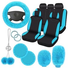 17 Pcs Car Seat Cover Full Set For Women Fluffy Fuzzy Car Turquoise Black