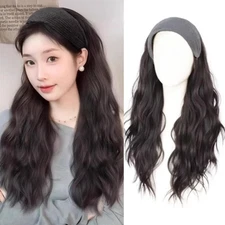Long Curly Wig with Hair Hoop Smooth Natural Hair for Girl Party Cosplay Dress