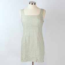 Lulus Happy Chance Sage Green Gingham Square Neck Mini Dress - Large