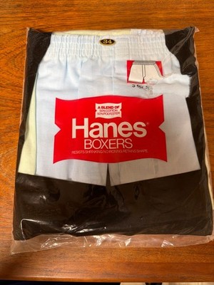 VTG 80s NOS Hanes Men s Boxer Shorts Size 34 Blue Yellow Green Underwear 3 Pack