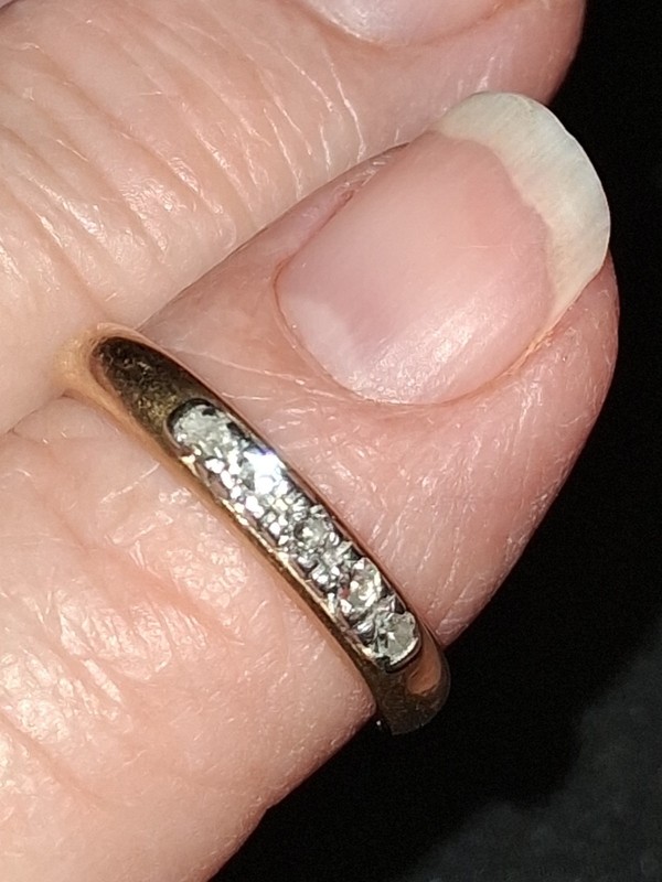 Vintage Heirloom 1943 Dated 14K Yellow Gold Wedding Band 5 Diamonds Inscribed 
