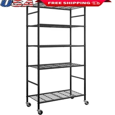 5-Tier Heavy Duty Metal Shelving Unit W/ Wheels Adjustable Storage Organizer New