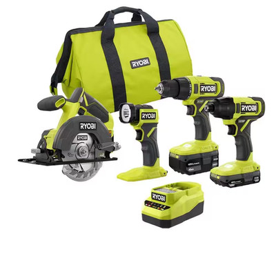 ONE+ 18V Cordless 4-Tool Combo Kit with 1.5 Ah Battery, 4.0 Ah Battery, Charger,