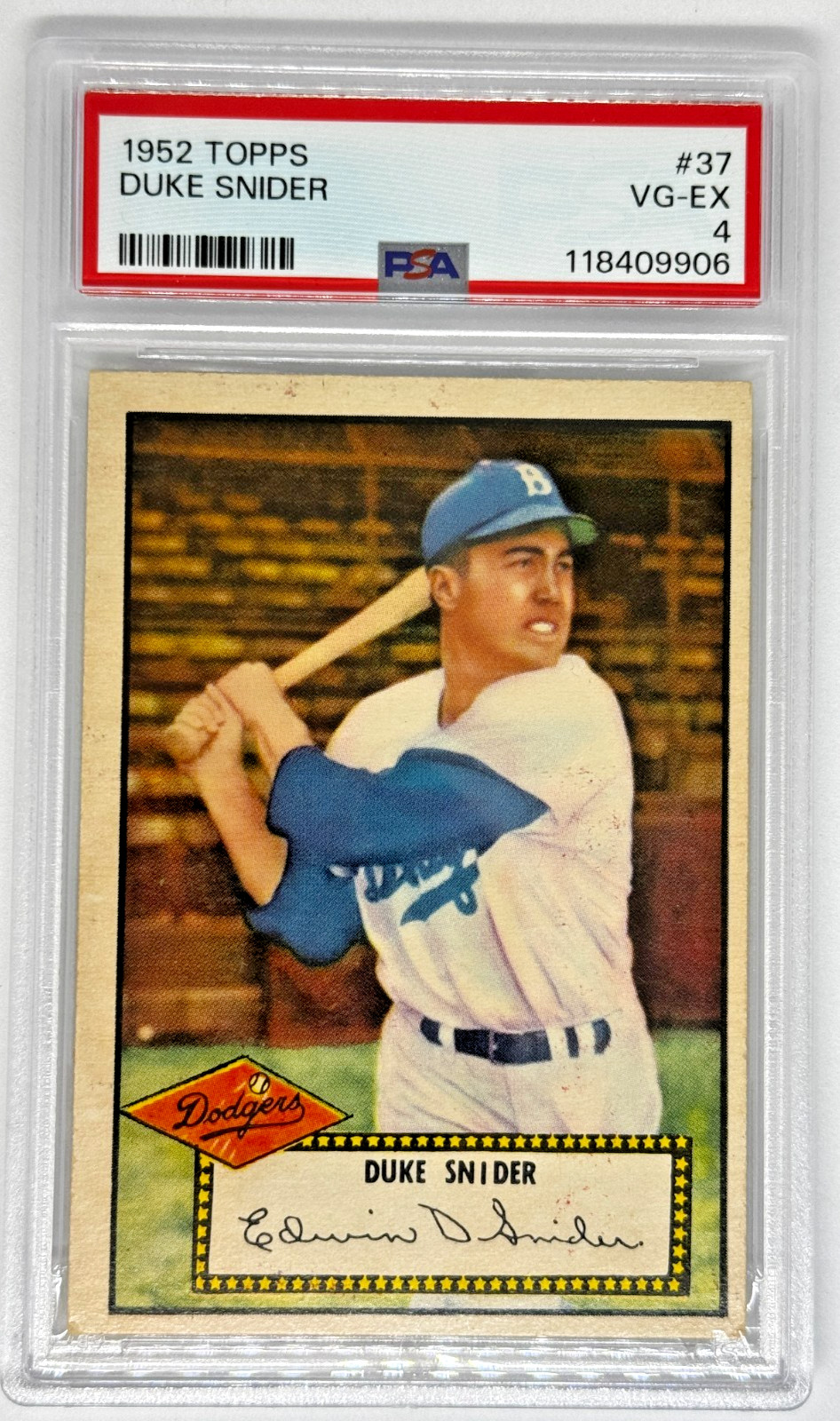 1952 Topps DUKE SNIDER #37 Red Back Dodgers - PSA 4