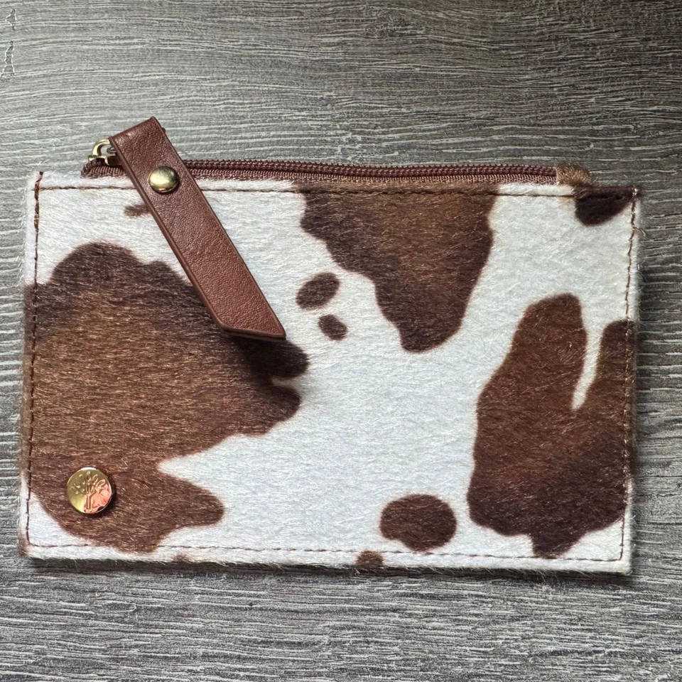 Cow Print Coin & Card Purse  Faux Leather Mini Wallet with Zip Compartment, 3 Ca - Image 2 of 4