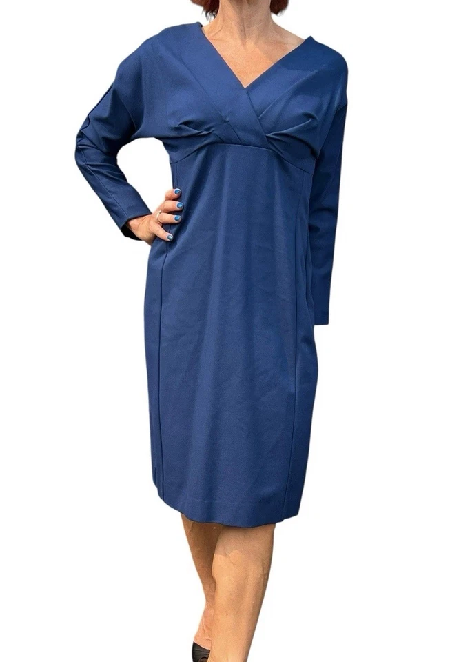 Piazza Sempione Azul Elástico Vaina Jersey Cuello en V Vestido Italia Manga 3/4 44/8 Foto 2 de 4