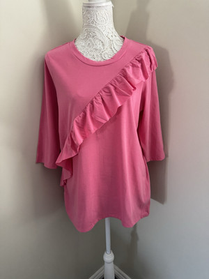 JUNAROSE DAMEN ROSA RÜSCHEN VORNE 3/4-ÄRMEL T-SHIRT GRÖßE UK 12 14 NEU MIT ETIKETT