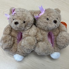 Girls Plush Slippers Size 7/8-Wonder Nation Teddy Bear w/ Bows- NWT