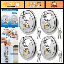 Heavy Duty Stainless Steel Keyed Disc Padlocks 4-Pack, Waterproof 3/8" Shackle
