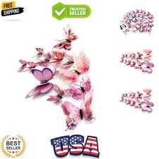 Mixed of 12PCS 3D Pink Butterfly Wall Stickers Decor Art Decorations