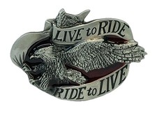 Live To Ride Ride To Live Belt Buckle Pewter/Epoxy 3.75  x 2.5  Fit Up To 1.75  q
