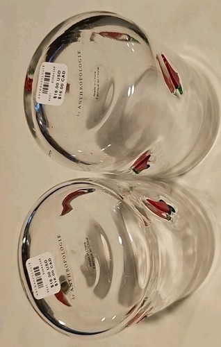 Anthropologie Icon Juice Glass Chili Pepper Clear Red 4.5”x 3.5” New Set Of 2 - Picture 2 of 8