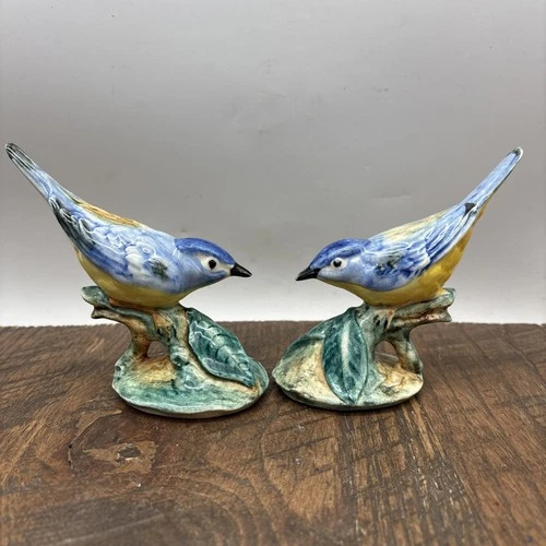 Vintage STANGL Pottery BIRD Figurines Blue Parula WARBLER #3583 4.25” Set Of 2